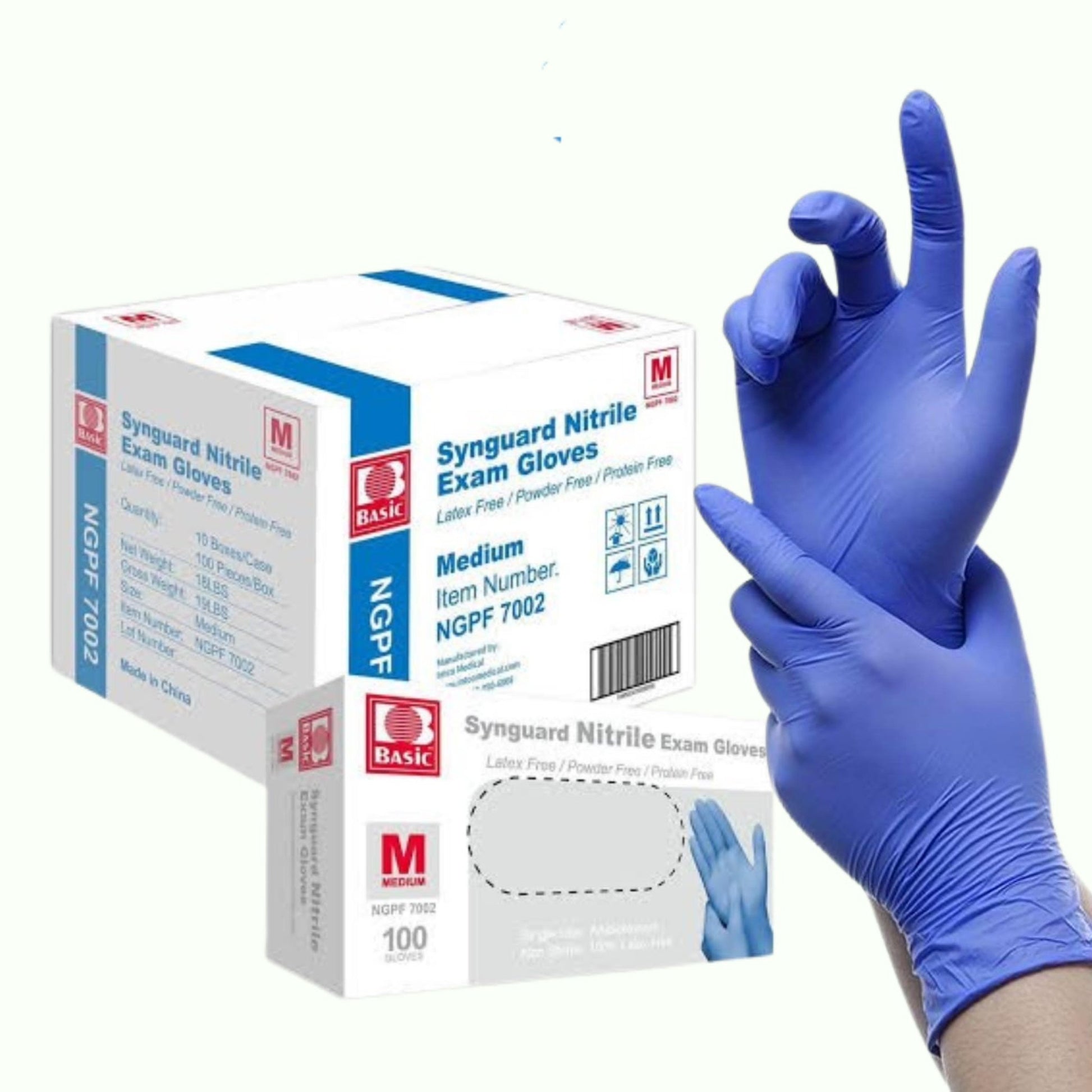 Medical-grade blue nitrile powder-free examination gloves, 200-count, for post-operative protection and professional use.