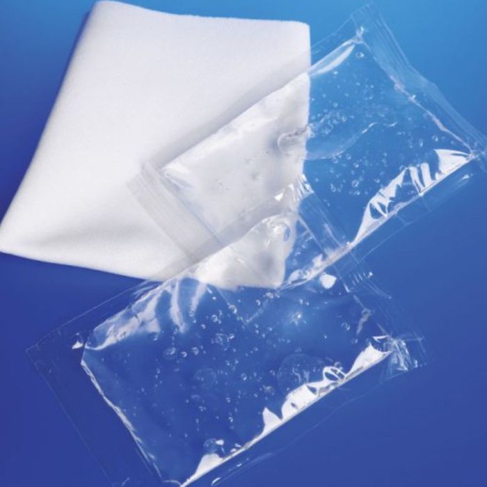 Medical-grade cloth holder with two clear cold gel packs for post-operative recovery therapy, professional healthcare