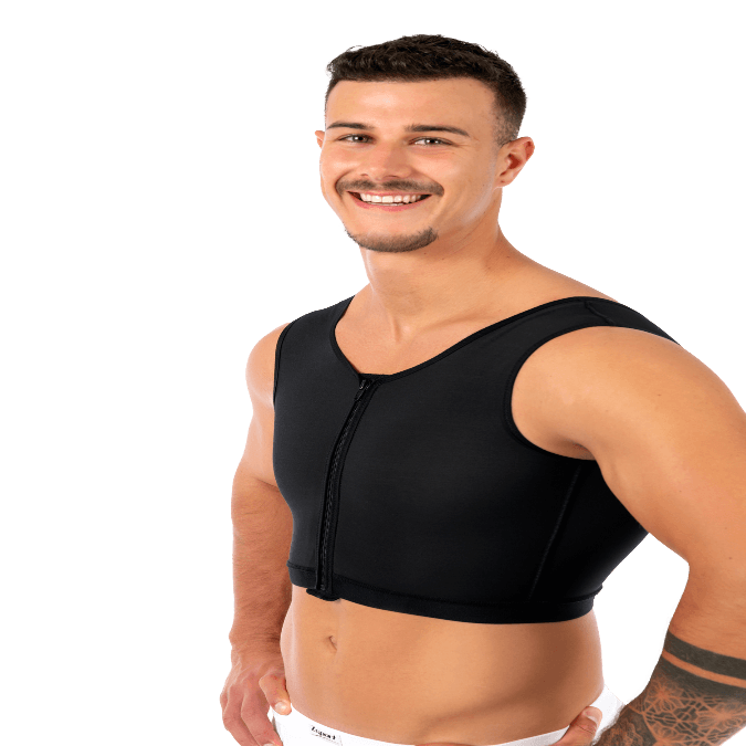 Medical-grade Coolmax Elegance Romeo men's compression post-operative gynecomastia liposuction recovery professional