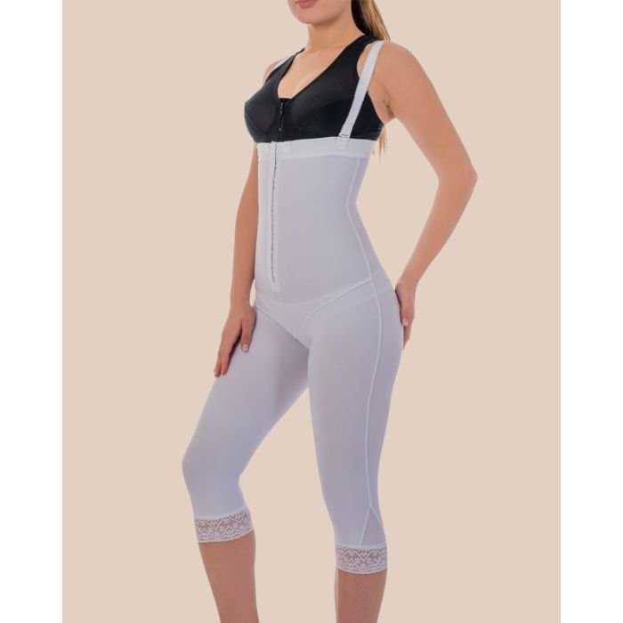 Medical-grade Coolmax lift compression garment post-operative thigh lift, buttock enhancement recovery professional.