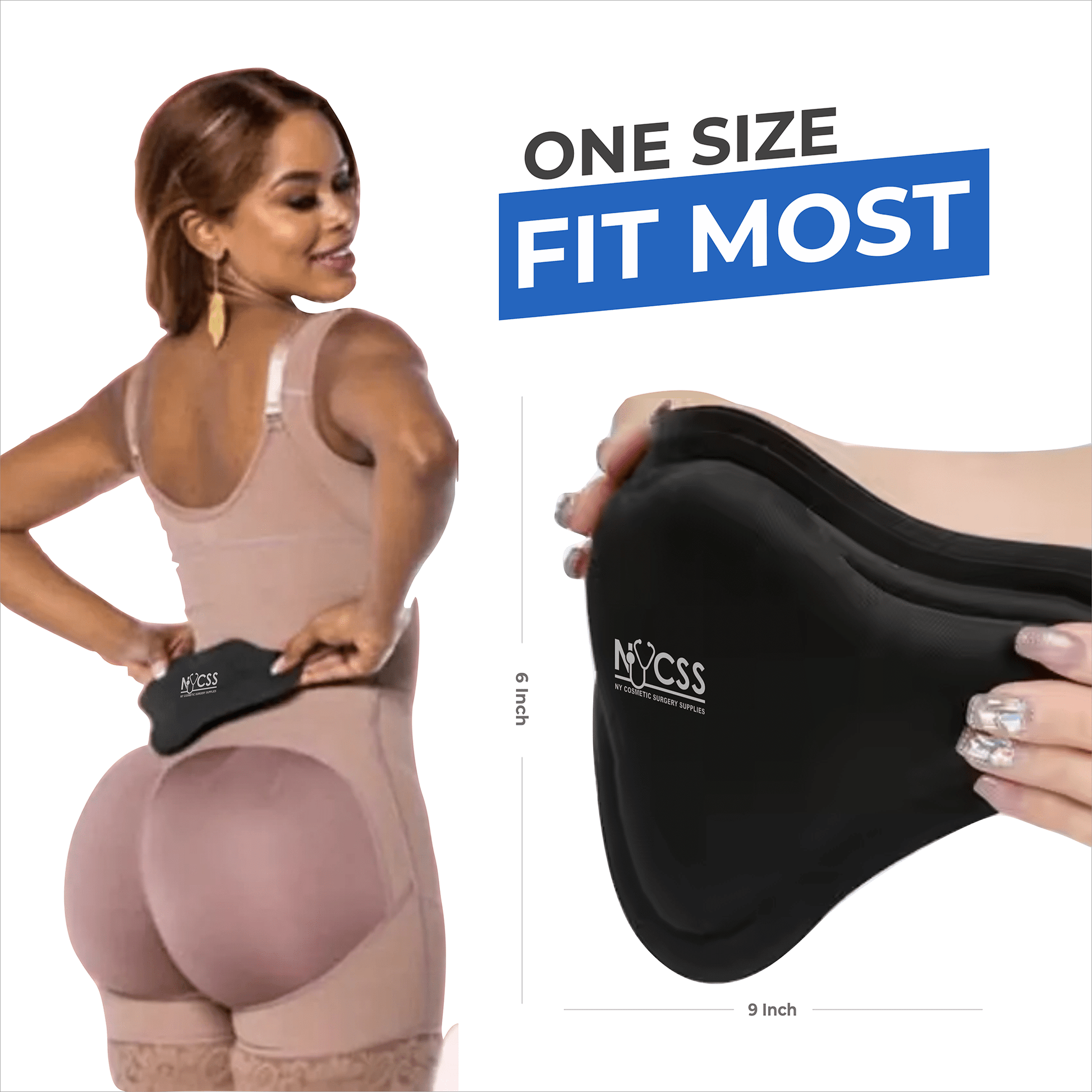 Medical-grade BBL lumbar molder triangle post-operative lower back support Brazilian butt lift recovery compression.