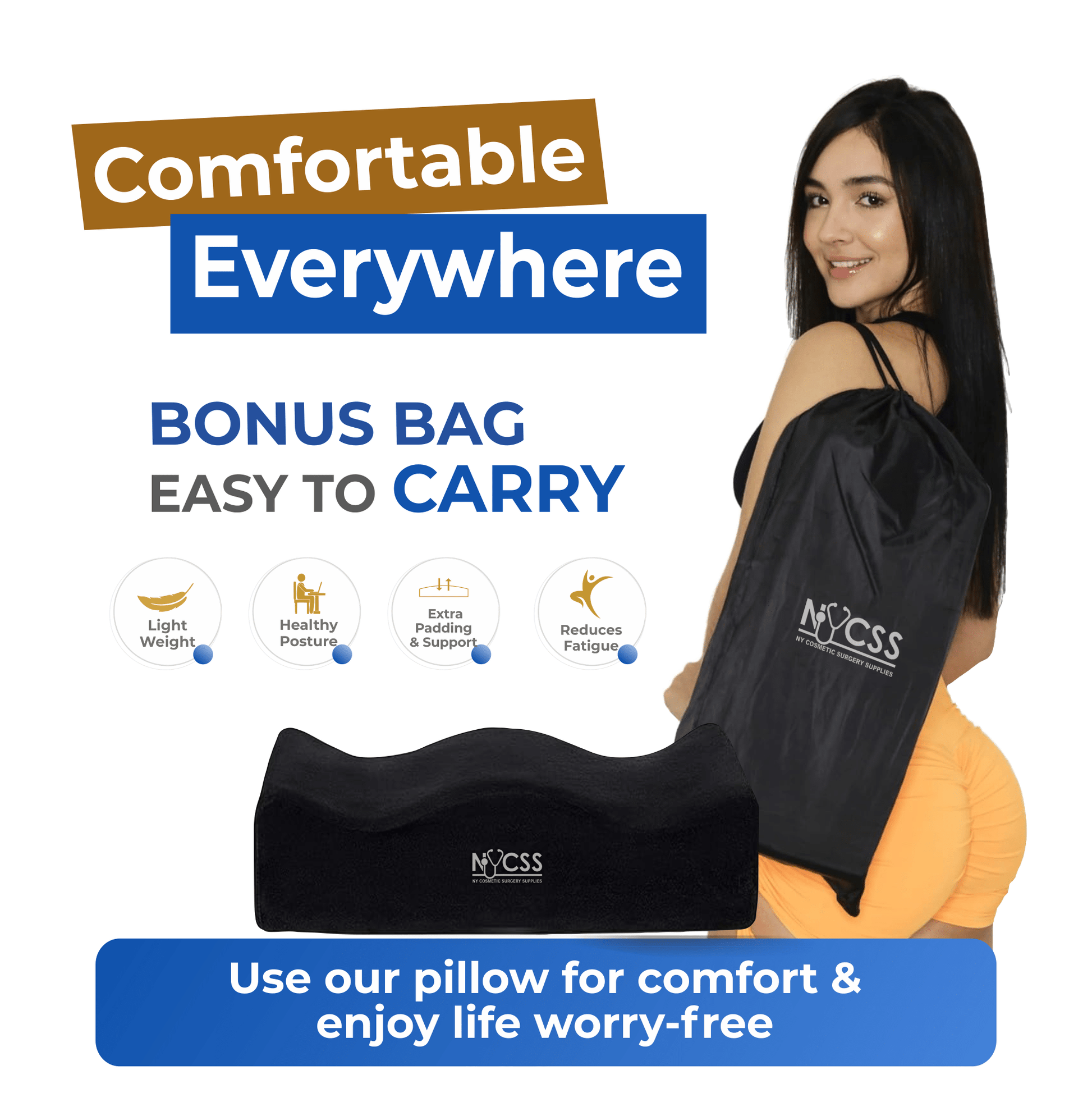 Medical-grade post-op BBL memory foam pillow, Brazilian butt lift recovery support,  professional healthcare comfort