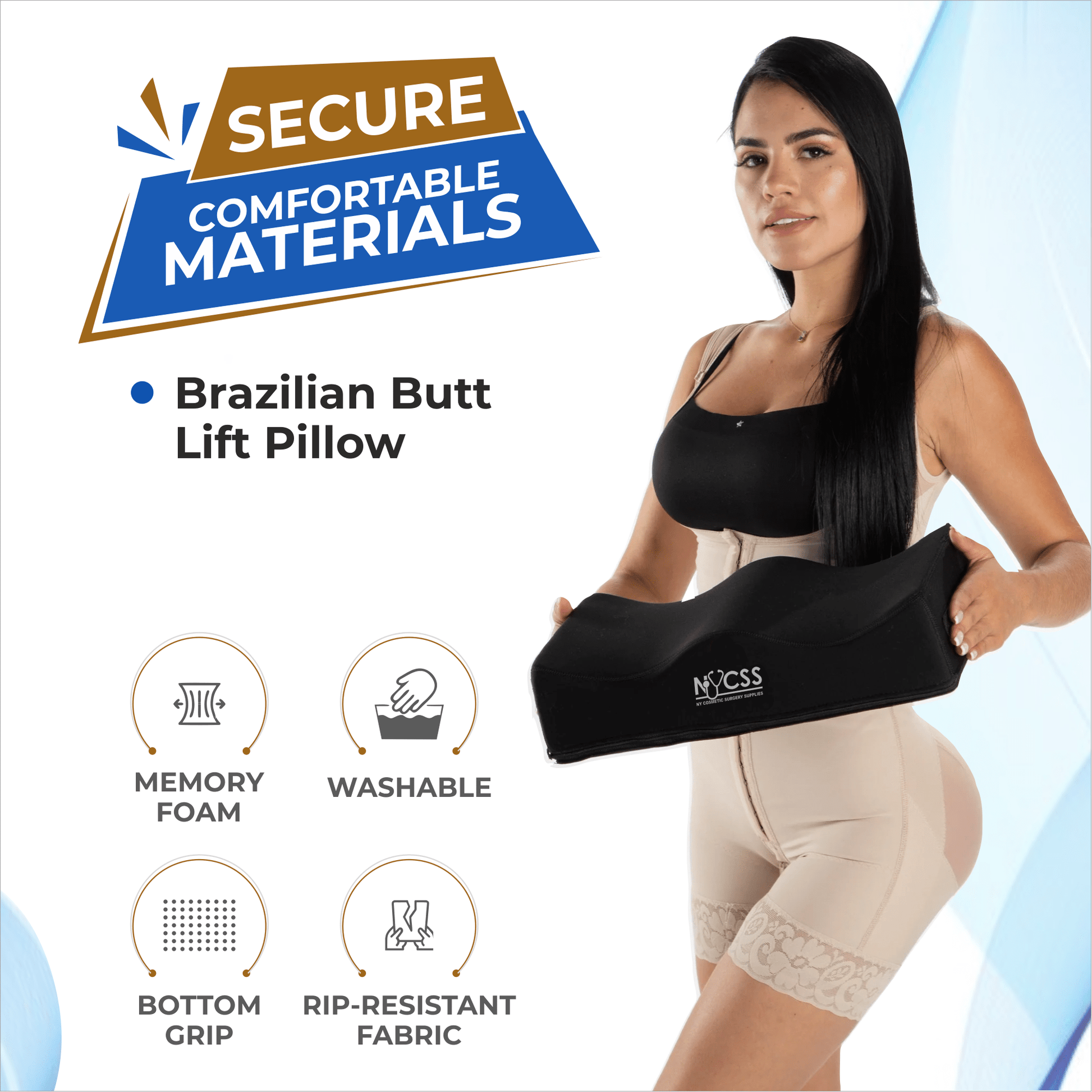 Medical-grade BBL recovery pillow memory foam with drawstring bag post-operative Brazilian butt lift professional