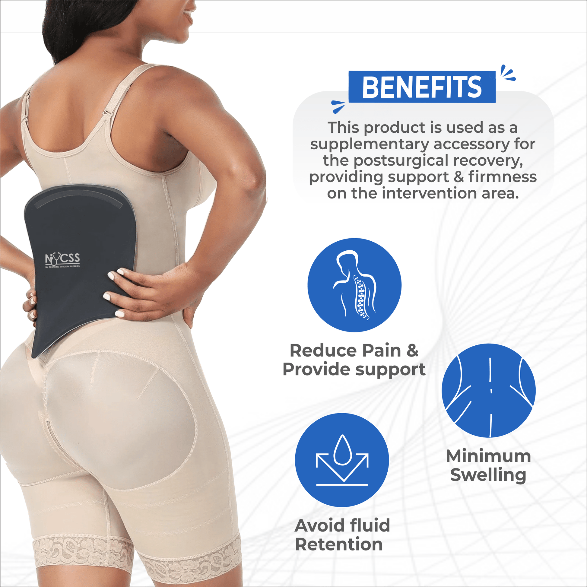 Medical-grade lipo foam back board, surgeon-approved post-operative compression recovery, professional healthcare.
