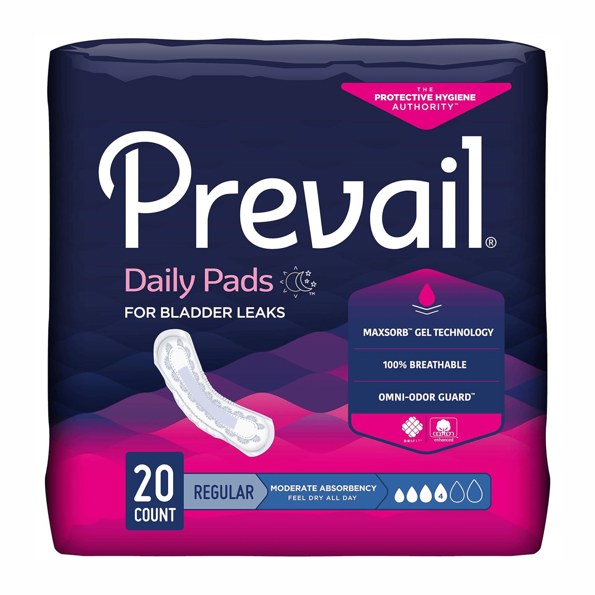 Medical-grade Proven Prevail bladder control pads, 16 count regular post-operative incontinence care professional