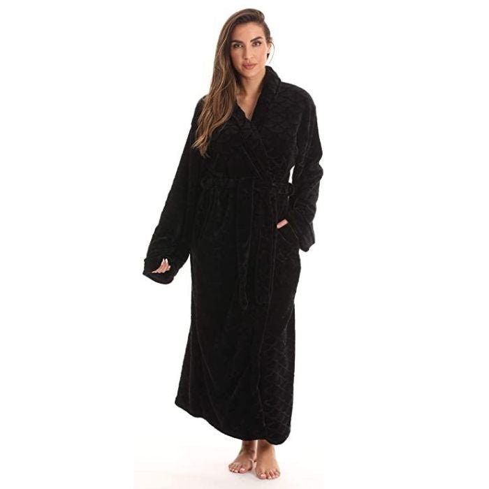 Velour Kimono Hooded Bath Robes Women Maxi Length