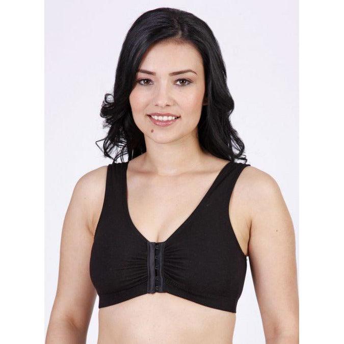 Medical-grade cotton sports bra with hook eye closure, post-operative recovery comfort garments, and professional supply