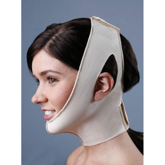 Medical-grade high compression two strap neck facial support ear openings post-operative recovery professional