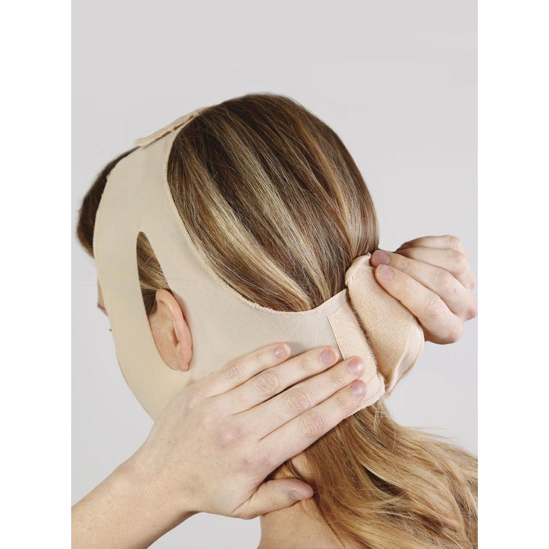 Medical-grade high compression two strap neck facial support ear openings post-operative recovery professional