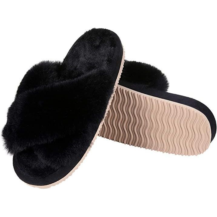 Medical-grade women's soft plush fuzzy cross band open toe slippers post-operative recovery comfort professional