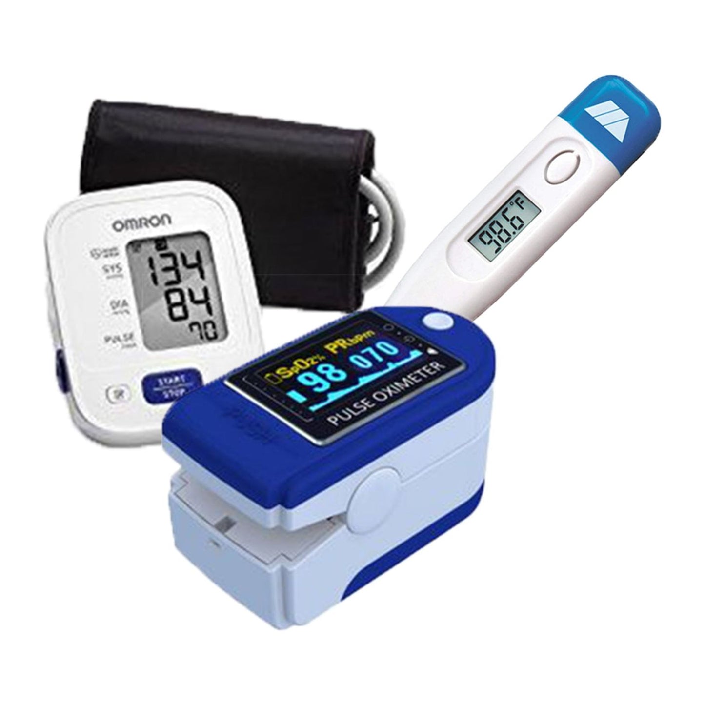 vital sign bundle, blood pressure cup, high blood pressure checker, pulse oximeter, pulse reader, thermometer - The New You Recovery Kit, 